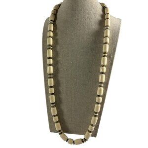 Vintage Avon Cream Silver Tone Beaded Necklace MCM 24" Long Classic